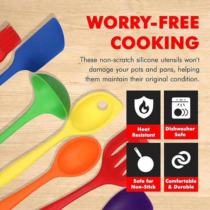 Chef Craft Premium Silicone Kitchen Tool and Utensil Set, 7 Piece, Assorted - Image 3