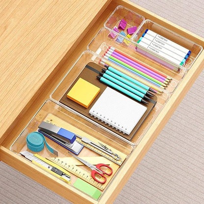 Manalete Drawer Organizers Set of 12, 4 Sizes Clear Plastic Drawer Organizers and Storage Bins for Kitchen, Bathroom, Office, Dresser Desk Drawer Organizer Tray for Jewelry, Makeup, Junk, Gadgets - Image 4