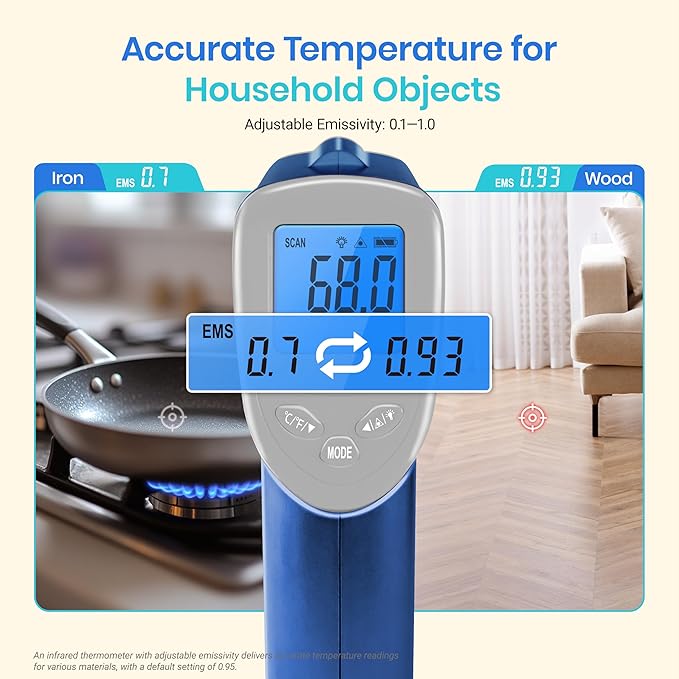 Etekcity Infrared Thermometer Upgrade 774, Heat Temperature Temp Gun for Cooking, Laser IR Surface Tool for Pizza, Griddle, Grill, HVAC, Engine, Accessories, -58°F to 842°F, Blue - Image 3