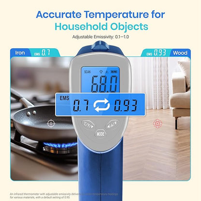 Etekcity Infrared Thermometer Upgrade 774, Heat Temperature Temp Gun for Cooking, Laser IR Surface Tool for Pizza, Griddle, Grill, HVAC, Engine, Accessories, -58°F to 842°F, Blue - Image 3
