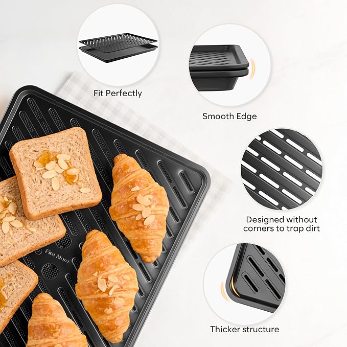 Nonstick Cookie Sheets for Baking with Cooling Rack Set of 4, 0.8mm Thick Heavy Duty Baking Sheets for Oven, Half/Quarter/Jelly Roll Pans Oven Trays, Baking Pan Set with Diamond Texture - Image 3