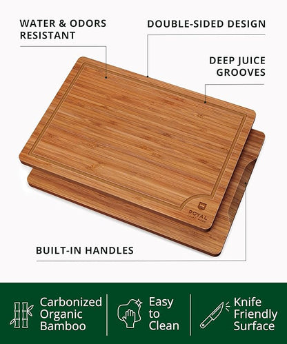 ROYAL CRAFT WOOD Wooden Cutting Boards for Kitchen Meal Prep & Serving - Bamboo Wood Serving Board Set with Deep Juice Groove Side Handles - Charcuterie & Chopping Butcher Block for Meat - Image 8