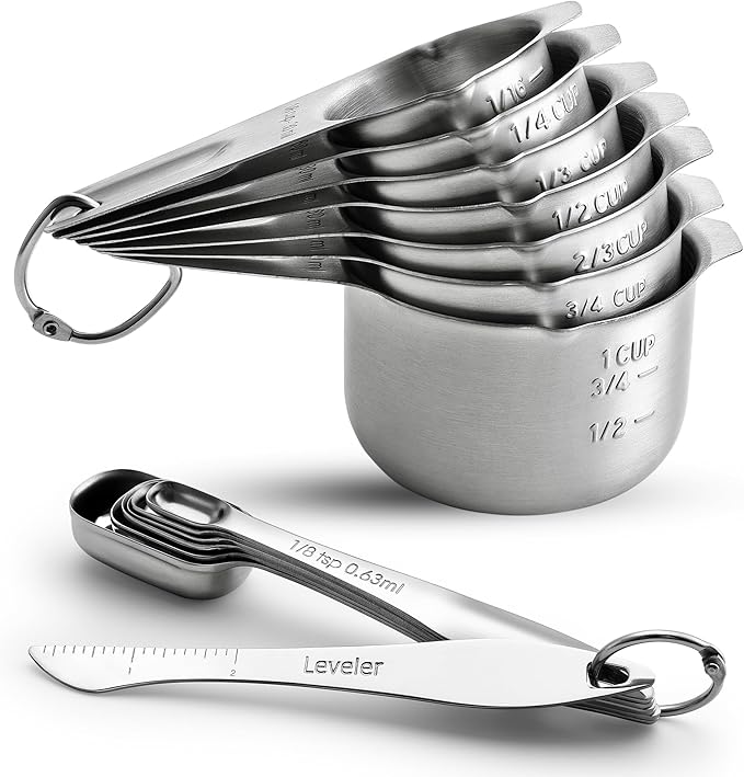 Spring Chef Stainless Steel Measuring Cups and Spoons Set of 14 with Leveler, Nesting Kitchen Metal Measuring Cups and Spoons Set for Dry and Liquid Ingredients, Perfect for Cooking & Baking by SpringChef
