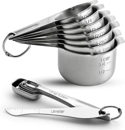 Spring Chef Stainless Steel Measuring Cups and Spoons Set of 14 with Leveler, Nesting Kitchen Metal Measuring Cups and Spoons Set for Dry and Liquid Ingredients, Perfect for Cooking & Baking by SpringChef