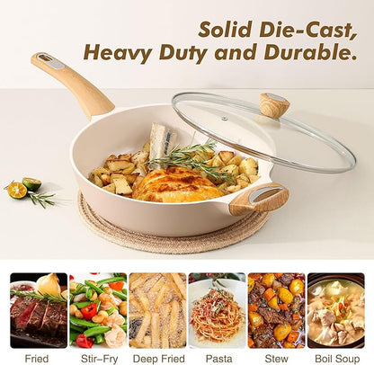 SENSARTE Ceramic Nonstick Frying Pan Skillet with Lid, 13.3 Inch Large Deep Frying Pan, 6 QT Saute Pan, Induction Pan, Healthy Non Toxic Cooking Pan with Helper Handle, PFOA PFAS PTFE Free - Image 5