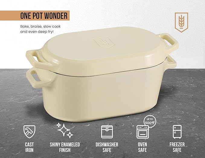 Kook Dutch Oven, For Sourdough Baking, Dual Handles, Enameled Cast Iron, includes Silicone Mat and Sourdough Guide, Dishwasher Safe, Oven safe 500F, 5 Qt, (Ivory) - Image 6