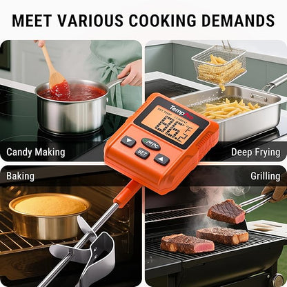 TempPro TP511 Digital Candy Thermometer with Pot Clip, Programmable Instant Read Food Meat Thermometer with 10'' Long Probe for Baking Grilling Candle Oil Deep Fry Thermometer(Previously ThermoPro)