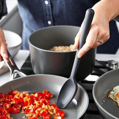 GreenPan Silicone Ultimate Spoon, Mixing Stirring Serving, Cooking Kitchen Utensil, Flexible Rubber Nonstick Cookware, Rigid Steel Core, Heat-Resistant, Anti-Slip Handle BPA-Free Dishwasher Safe, Gray - Image 4