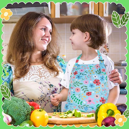 2 Pack Kids Apron, Cute Cooking Aprons, Waterproof Art Apron with Pockets, Toddler Painting Artist Apron Adjustable