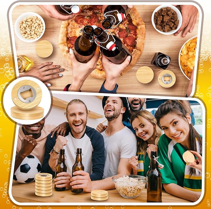 Vesici 50 Pcs Magnetic Bottle Opener 2.5in DIY Bamboo Round Shape Beer Openers Wooden Fridge Magnet Refrigerator Sticker Gift for Beer Lover Wedding Guest Kitchens Bars Parties - Image 7