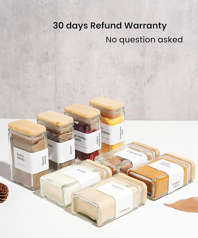 APT 1101 Glass Storage Jars with Bamboo Lid, glass canisters with airtight lids, Clear jars with lids for Spice, Cookie, Candy, Tea, Coffee Bean and Rice (White, Spice Jar Set (4 oz, set of 12)) - Image 7