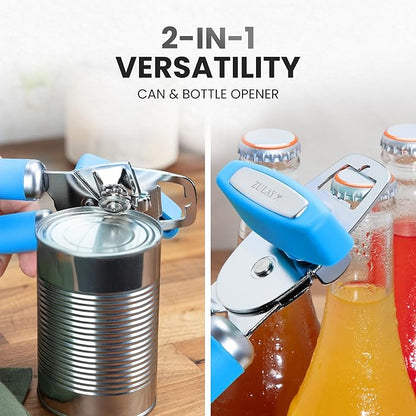 Zulay Kitchen Heavy Duty Stainless Steel Can Opener Manual with Bottle Opener - Rust Proof Manual Can Opener With Turn Knob & Comfy Soft Grip Handles - Aqua - Image 7
