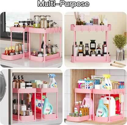 Ukeetap 2 Pack Multi-Purpose Pull-Out Storage Organizers, Under Sink Organizers and Storage for Bathroom & Kitchen, Under Cabinet Organizers and storage, 14.8 Inch, Pink - Image 6