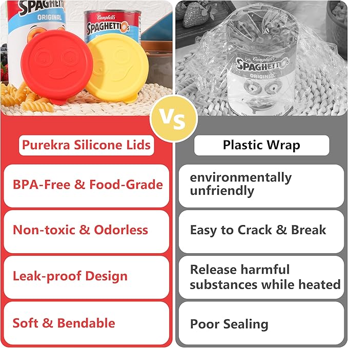 2 Packs Silicone Lids Compatible with SpaghettiOs Canned Pasta 15.6 oz and 15.8 oz, Food Sealing Lids for Can, Can Covers for Canned Good, Freezer&Dishwasher Safe (Can NOT Included)