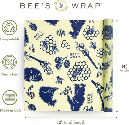Bee's Wrap Beeswax Wraps for Food - Cut to Size 14x52" Beeswax Wrap Roll - Plastic Free Made in USA Reusable Natural Food Wrap - Bees & Bears - Image 2