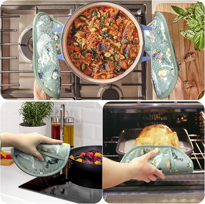 Pot Holders Set of 2 with Transparent Clear Silicone Shell and Nice Duck Flower Cotton Lining, Heat Resistant to 500 F Kitchen Oven Gloves Pot Holder for Cooking (Wathet Blue, Potholders) - Image 4