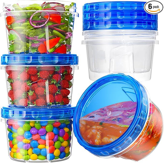 BiuLeon 6 Pack-17oz Freezer Storage Containers, Plastic Food Storage Containers with Twist Top Lids, BPA Free and Reusable Soup Containers with Lid, Microwave and Dishwasher Safe
