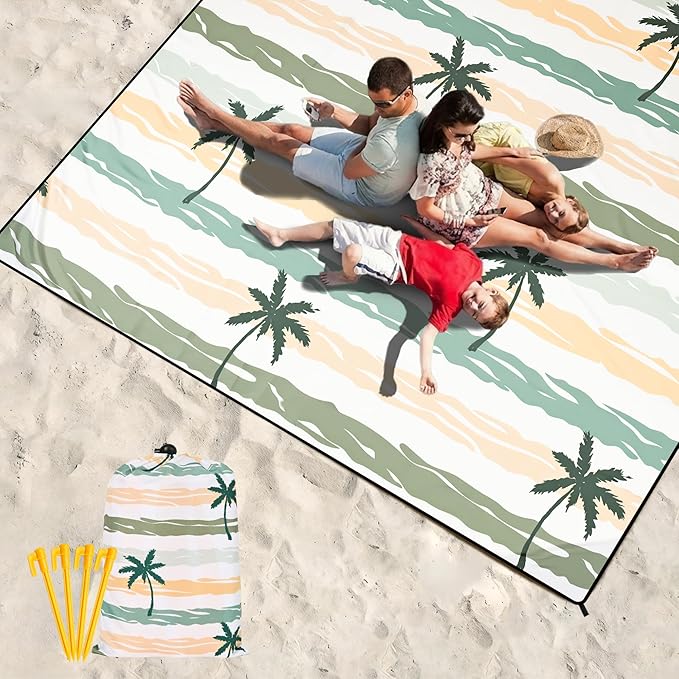 HIHOHO Beach Blanket Waterproof Sandproof Extra Large Beach Mat 79" X 83"/120"x108"for 1-8 Adults Quick Drying Durable Outdoor Picnic Mat for Beach Travel Camping Hiking