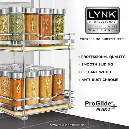 LYNK PROFESSIONAL® Élite™ Pull Out Spice Organization for Cabinets - 8-3/8 inch Wide – Spice Rack for Inside Cabinets – Wood/Chrome - Sliding Spice Rack Organizer for cabinet – Spice Rack - 2 Tier - Image 2