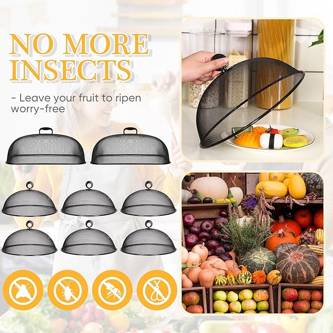 Hicarer Metal Mesh Screen Food Cover for Outdoors Set Including Extra Large 18.5 in Mesh Food Tents for Outdoor Pcs 11 in Large Dome Picnic Covers(Black) - Image 6