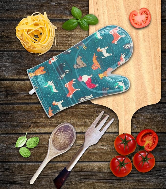Oven Mitts Set of 2 with Transparent Clear Silicone Shell and Nice Dog Printing Cotton Lining, Heat Resistant to 500 F Kitchen Oven Gloves Pot Holder for Cooking (Blue) - Image 9