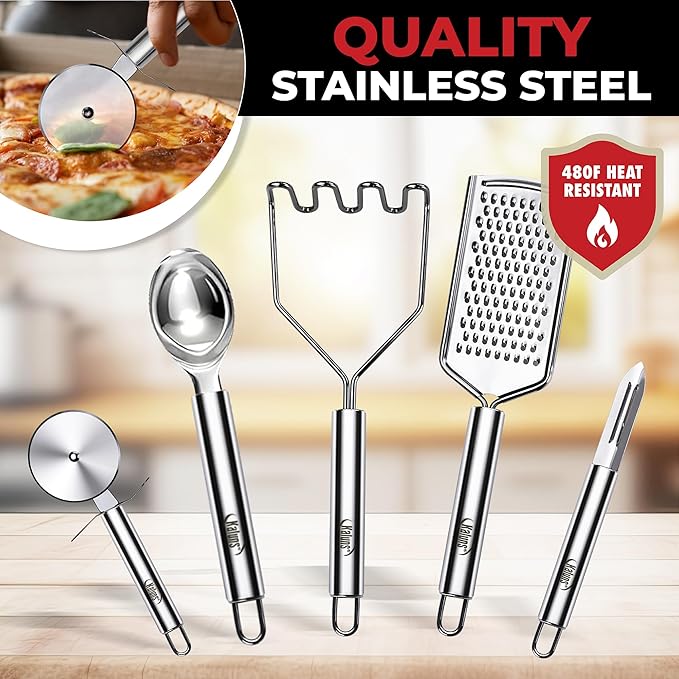 Kaluns 50 PCS Silicone Kitchen Utensils Set Complete Kitchen Set - 800°F Heat Resistant Non-Stick Premium Cooking Utensils W Wooden Handles - Can Opener, Masher, Turner, Silicone Spatula Set - Image 7