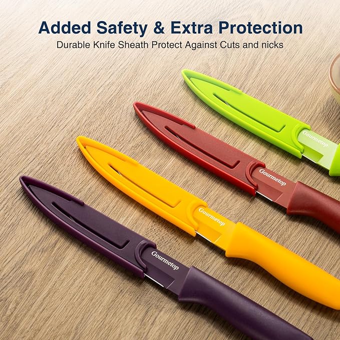 Gourmetop Paring Knife with Cover, Paring Knives Set of 4, 3.8" Paring Knife Set of Premium Stainless Steel, Small Kitchen Knife Set for Fruit and Vegetable, Ergonomic Knife Handles for Versatility - Image 4