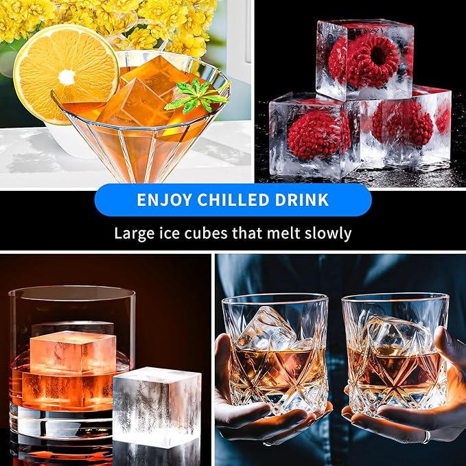Large Ice Cube Tray for Whiskey 3 Pack, HANCELANT Big Silicone Square Ice Cube Mold with Removable Lid, 2'' Huge Square Ice Cubed Tray for Whisky and Cocktail - Image 7