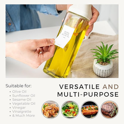 Oil Dispenser Bottle – Set of 2 17oz/500ml Oil and Vinegar Dispenser - Drip-Free Spout Glass Oil Dispenser – Kitchen Oil Dispenser with Automatic Pouring Lid - Olive Oil Bottle for Cooking