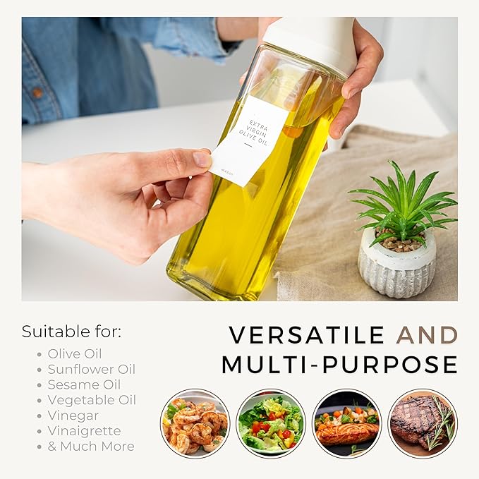 Oil Dispenser Bottle – Set of 2 12oz/350ml Oil and Vinegar Dispenser - Drip-Free Spout Glass Oil Dispenser – Kitchen Oil Dispenser with Automatic Pouring Lid - Olive Oil Bottle for Cooking