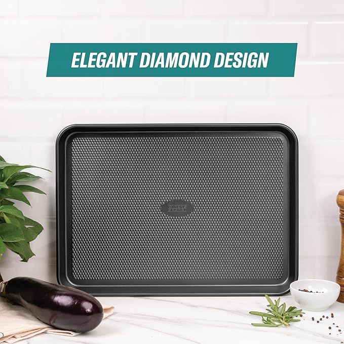 Baker's Secret Baking Sheet Pan Set, 3x Cookie Sheets for Oven, Diamond Texture Premium Air Flow Circulation, Set of 3 Baking Trays, Extra Thick 0.6mm with Diamond Base PFOA, PFOS, PTFE and PFAS free - Image 5