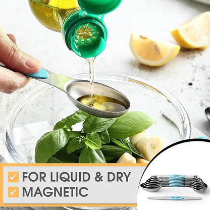 Spring Chef Stainless Steel Magnetic Measuring Spoons Set of 8 with Leveler, Nesting Metal Teaspoon & Tablespoon Measuring Spoons, Fits in Spice Jars, Kitchen Gadgets for Baking & Cooking - Aqua Sky - Image 5