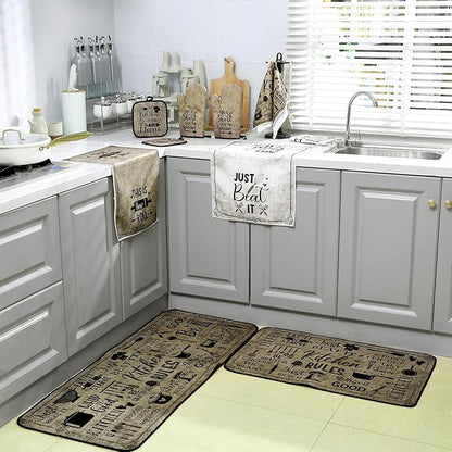 Fourluoo 10 Pcs Attractive Style Kitchen Dish Towels Rugs Oven Mitts and Pot Holders Set Farmhouse Kitchen Decor Set for Women Mom Daughter Gift Cooking Baking Grilling (Rustic Farmhouse)