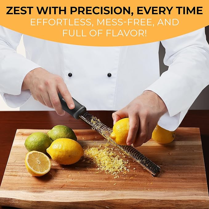 Orblue Lemon Zester & Cheese Grater - Premium Citrus Zester, Kitchen Grater for Parmesan, Chocolate, Fruits, Vegetables, Ginger, Garlic, Nutmeg - Stainless Steel Blades with Protective Cover, Black - Image 3