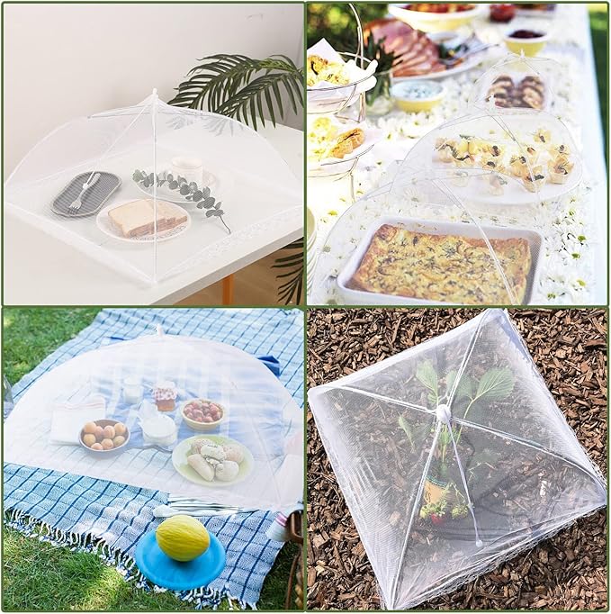 ZMCINER 8 Pack Food Tents Food Covers for Outside Mesh Screen Include 2 Extra Large (40"X 24") & 6 Standard (17"X 17") Collapsible and Reusable Mesh Food Covers for Outdoors, Fruit Cover - Image 8