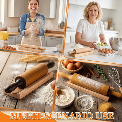 Sawysine 4 Pcs Wood Rolling Pin Holder Rolling Pin Stand Pizza Roller Holder Kitchen Display Rack For Dough Pastry Fondant Kitchen Storage