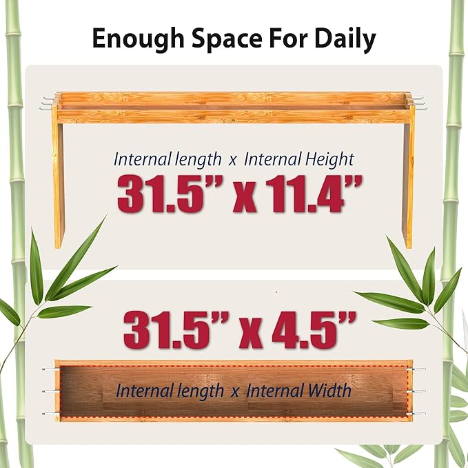 IIIOIIIA Bamboo Over the Stove Spice Shelf for Kitchen, 31.5" Spice Rack Organizer Shelf with 6 hooks, 11.4" Height Extra Storage Countertop, Easy to Assemble - Image 6