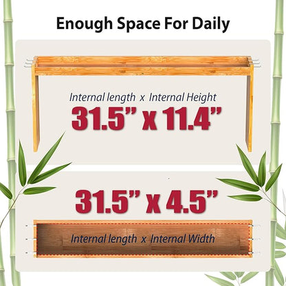 IIIOIIIA Bamboo Over the Stove Spice Shelf for Kitchen, 31.5" Spice Rack Organizer Shelf with 6 hooks, 11.4" Height Extra Storage Countertop, Easy to Assemble - Image 6
