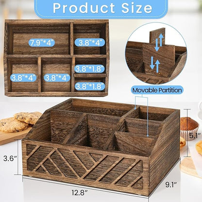 ugiftt Coffee Station Organizer for Counter, Wood Pods Holder Storage Basket, Tea Condiment Storage Organizer, Rustic Coffee Bar Decor for Accessories Organizer - Image 6
