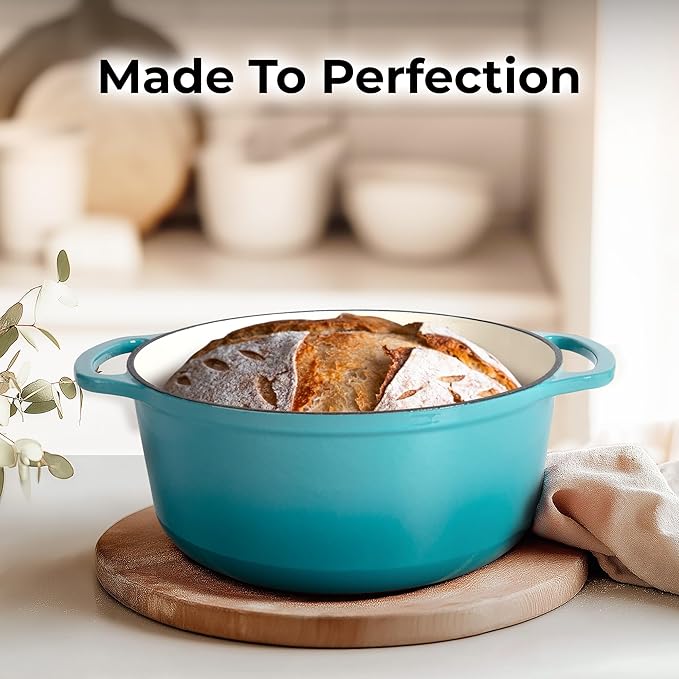 Zulay Kitchen 7.7 Quart Enameled Cast Iron Dutch Oven Pot with Lid – Premium Durability & Oven Safe up to 500°F – Heavy Duty Cookware Perfect for Bread Baking, Stews, Braising & Roasting – Light Blue - Image 7