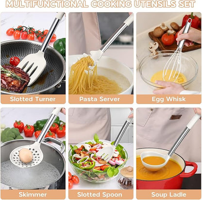 Onader Silicone Kitchen Utensils Set, 15pcs White Silicone Cooking Utensils Set with Holder, Includes Heat Resistant Spatula Turner Spoon Whisk Tong - Image 7
