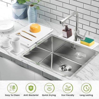 Zinovo Stone Dish Drying Mats for Kitchen Counter, Quick Dry Water-Absorbent Diatomaceous,Non-slip Bracket,Heat Resistant, Faucet Mat for Sink/Washbasin, for Cups /Bottles/Plants,15.6"L x 11.8"W,White