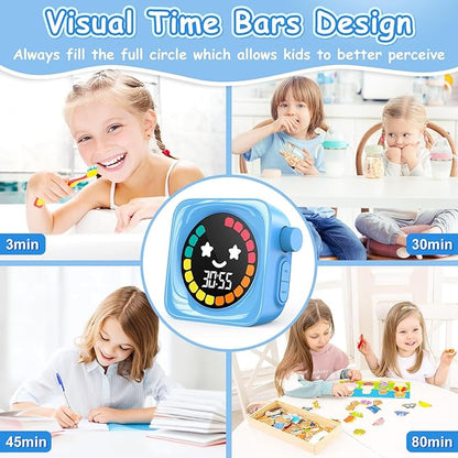 Visual Timer for Kids, 99 Minute Digital Cute Kids Visual Timer Classroom for Homeschool Supplies Study Teaching Time Management Tool Countdown & Stopwatch, 2 Pack Blue with Colorful Display