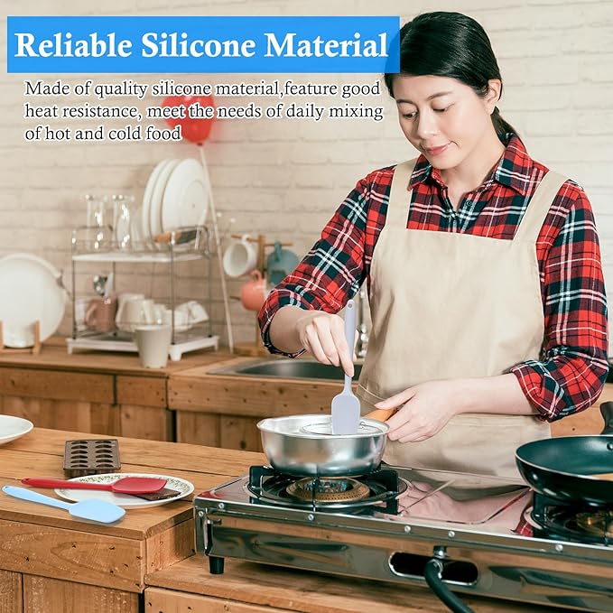 Shappy 4 Pieces Silicone Cooking Spoons 10.6 Inch Heat Resistant Kitchen Spoons for Mixing, Serving and Stirring Upgrade Large Non Stick Basting Utensils, Dishwasher Safe(Spatula,Classic Color) - Image 5