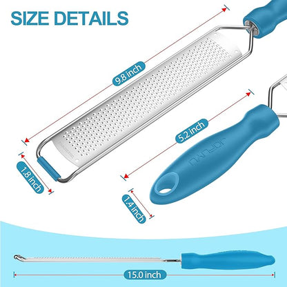 Zester Grater, Lemon Zester Grater with Handle, Premium Stainless Steel Citrus Zester for Parmesan, Garlic, Chocolate, Ginger, Non-Slip Grip, Safety Cover & Cleaning Brush, Blue
