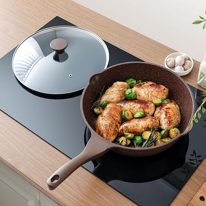 SENSARTE Nonstick Deep Frying Pan Skillet, 12-inch Saute Pan with Lid, Stay-Cool Handle, Healthy Cookware Cooking Pan with Cover, Induction Compatible (Toffee Brown) - Image 7
