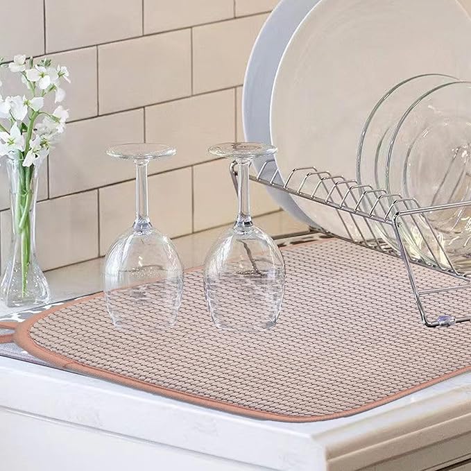 Pink Dish Drying Mats for Kitchen Counter, 2 Pack Dish Drying Mat Drying Pad, Dish Rack Drainer Mat, Pink Kitchen Accessories(Pink-1) - Image 5