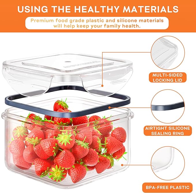 52 PCS Food Storage Containers with Lids Airtight (26 Containers & 26 Lids), Plastic Storage Meal Prep Container-Stackable 100% Leakproof & BPA-Free Organization and Storage Set, Lunch Containers - Image 4