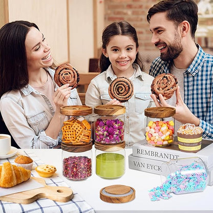 Small Glass Jars with Labels Spice Jar Round Storage Canister with Wooden Lid Clear Glass Food Jar for Pantry Sugar Tea Coffee Bean Spice Nuts Cookies Bath Salts (6 * 420ml(14oz)) - Image 5