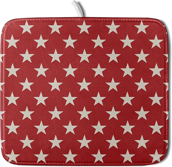 Patriotic July of 4th Red Star Dish Drying Mat for Kitchen Counter 16x18 Memorial Independence Day Absorbent Reversible Microfiber Drying Mats Kitchen Countertop Protector Dishes Drainer Rack Pad by Aytipun